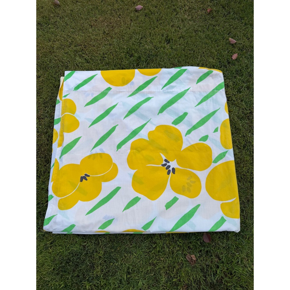Vintage Burlington Yellow Poppies King Flat Sheet MCM Floral Percale USA GUC
